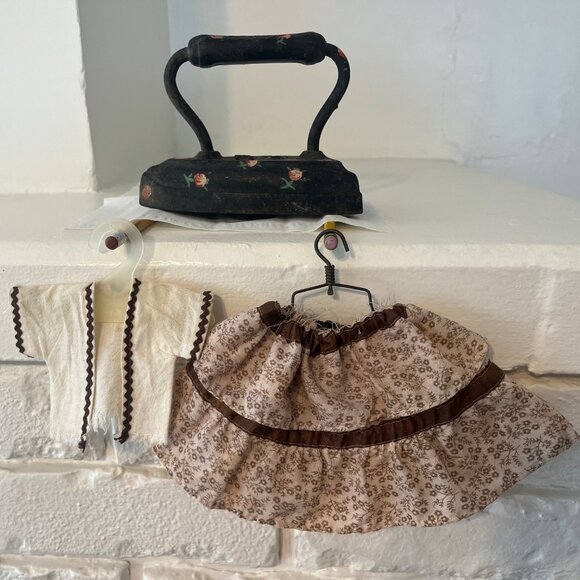 Vintage Doll Outfit Skirt & Jacket Vest & Farmer Hat w/ Flowers Beige & Brown - Picture 3 of 11